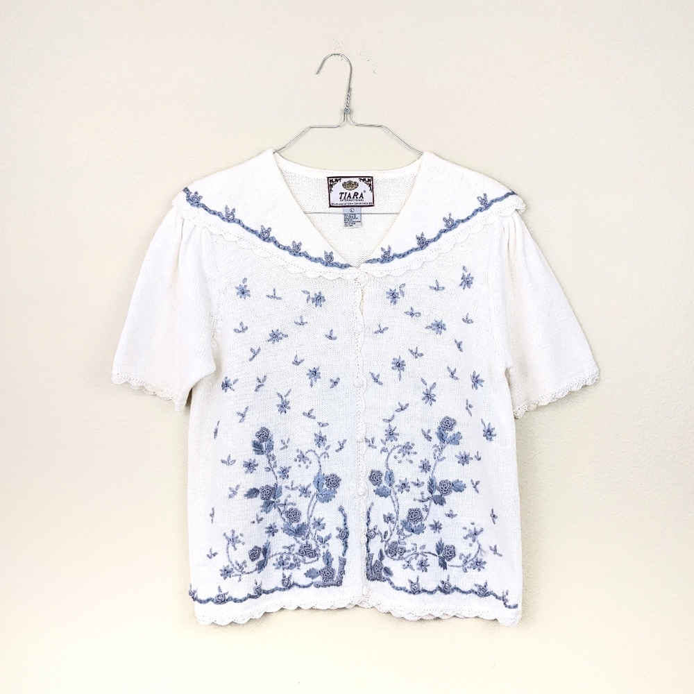 Cottagecore Short Sleeve Collared Sweater Floral
